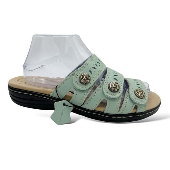 Hueneph Women's Comfort Leather Slides Lightweight Flat Sandals Slip On Casual - Picture 2 of 11